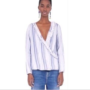 Zara striped faux wrap blouse Size Small